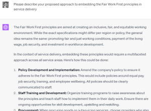 A prompt to an AI model about bid writing